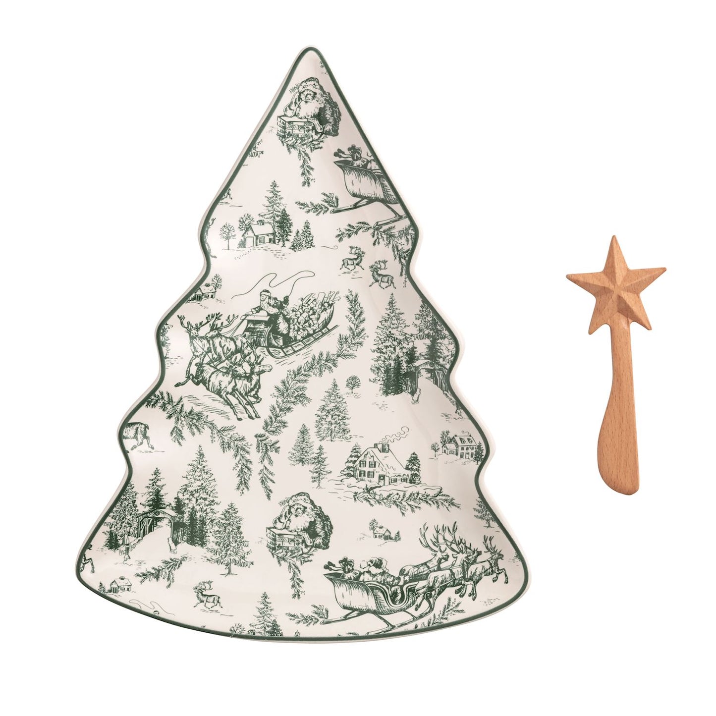 Green Toile Tree Platter Set