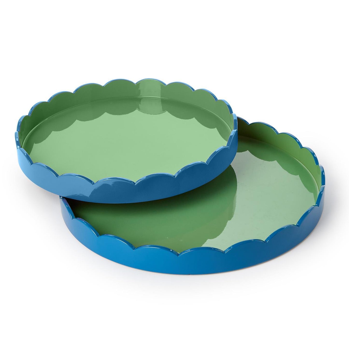 Scalloped Blue and Green Dual Tone Lacquered Trays
