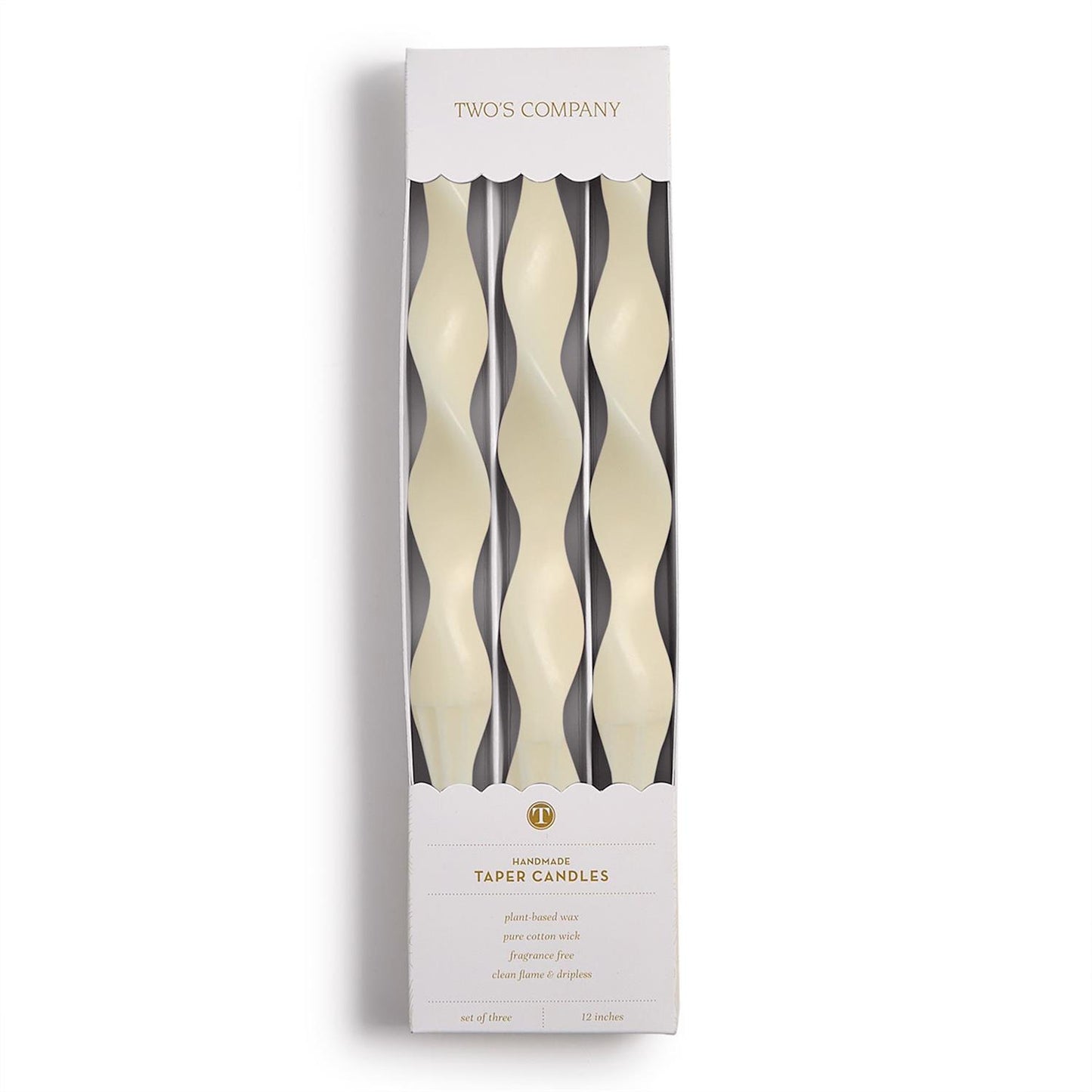 Twist and Glow Set of 3 Ivory 12" Twist Taper Candles