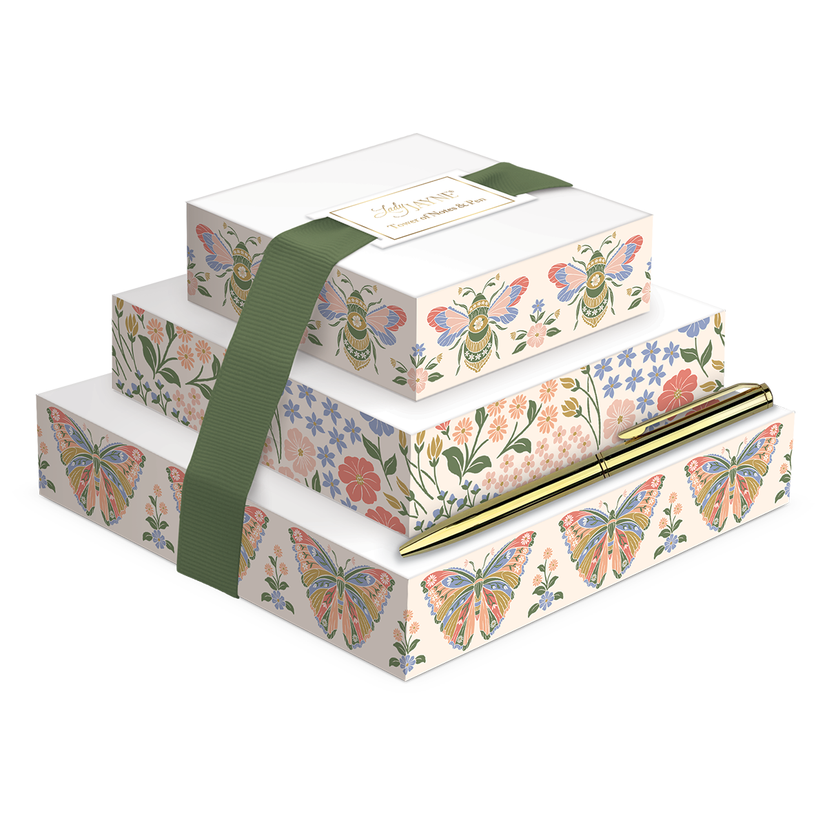 Mixed Print Tower of Notes with Pen