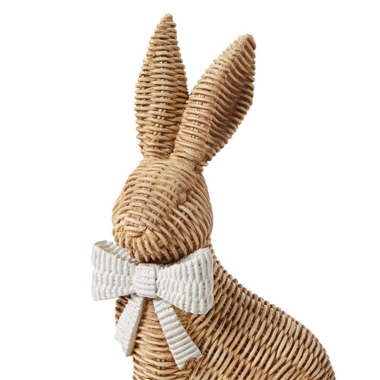 Wicker Weave Pattern Easter Bunnies with Bow - Resin
