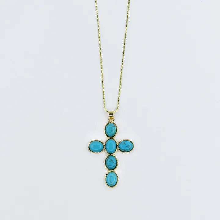 Turquoise Faith Cross Gold Necklace