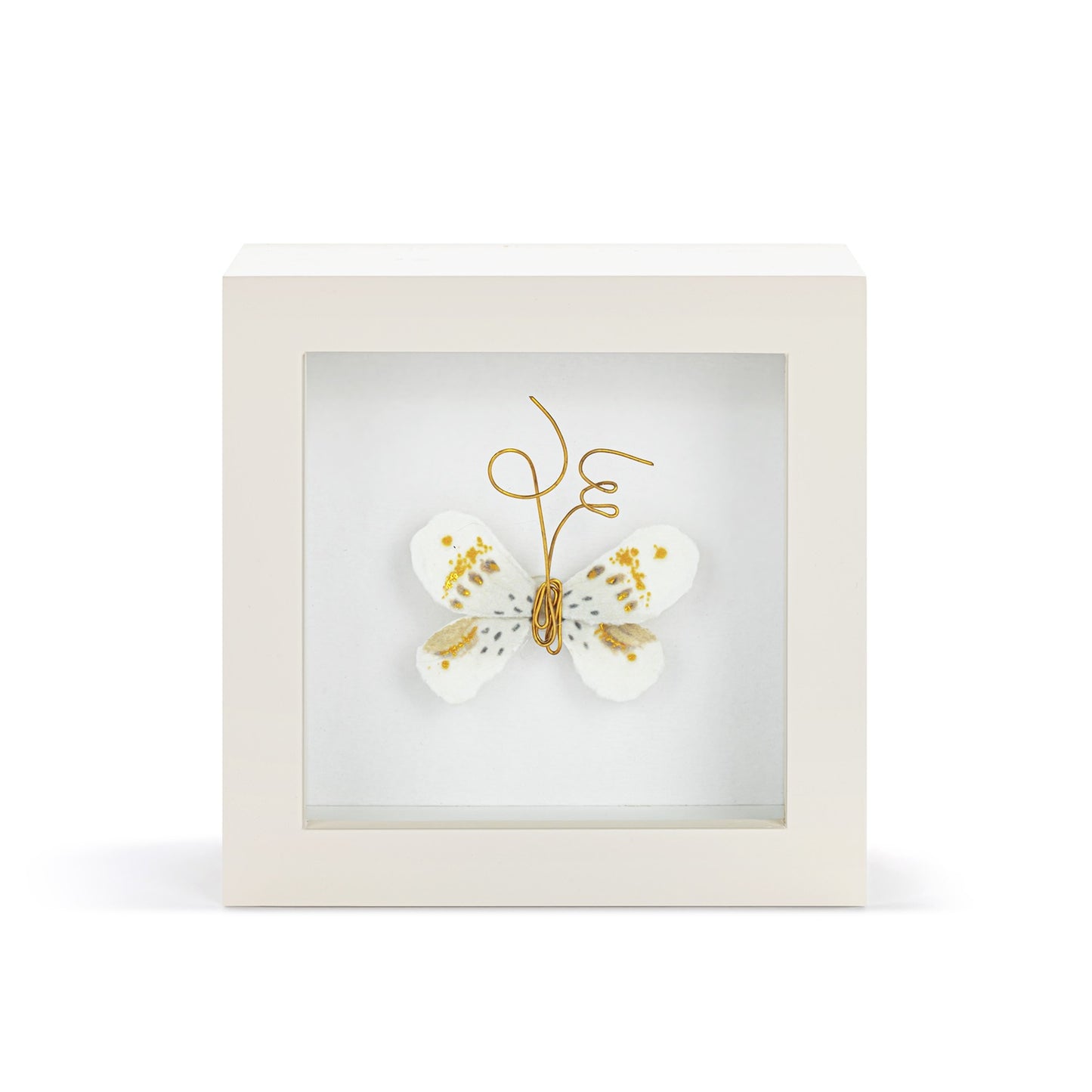 Love From Above White & Gold Butterfly Shadow Box - 4in