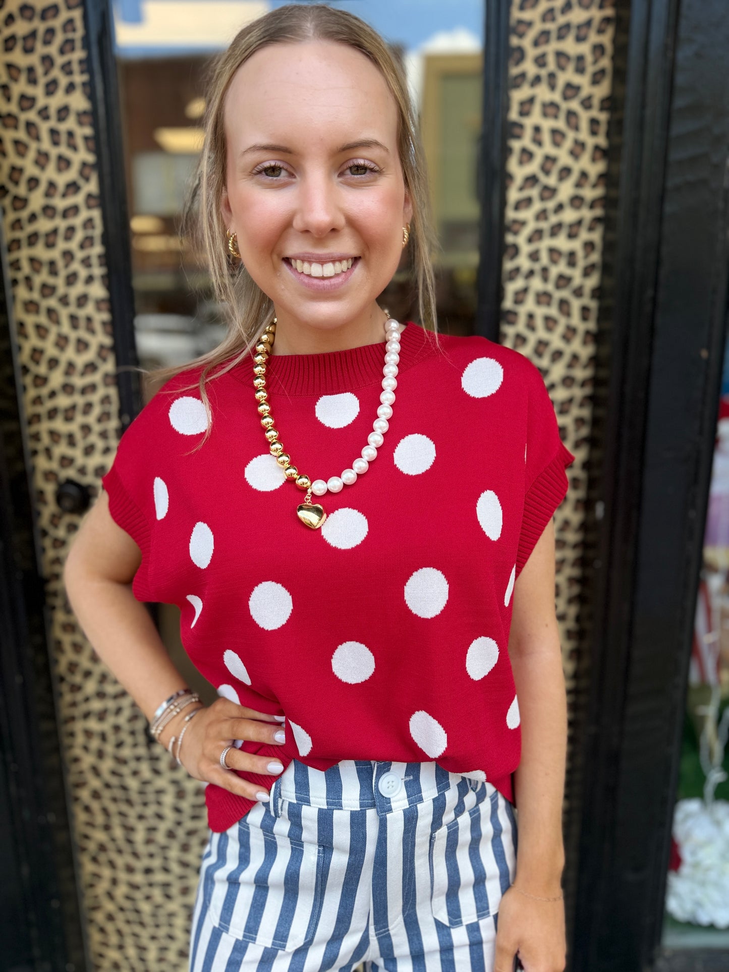 Gameday Polka Dot Sleeveless Knit Top
