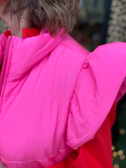 Pink Lile Ruffle Quilted Vest