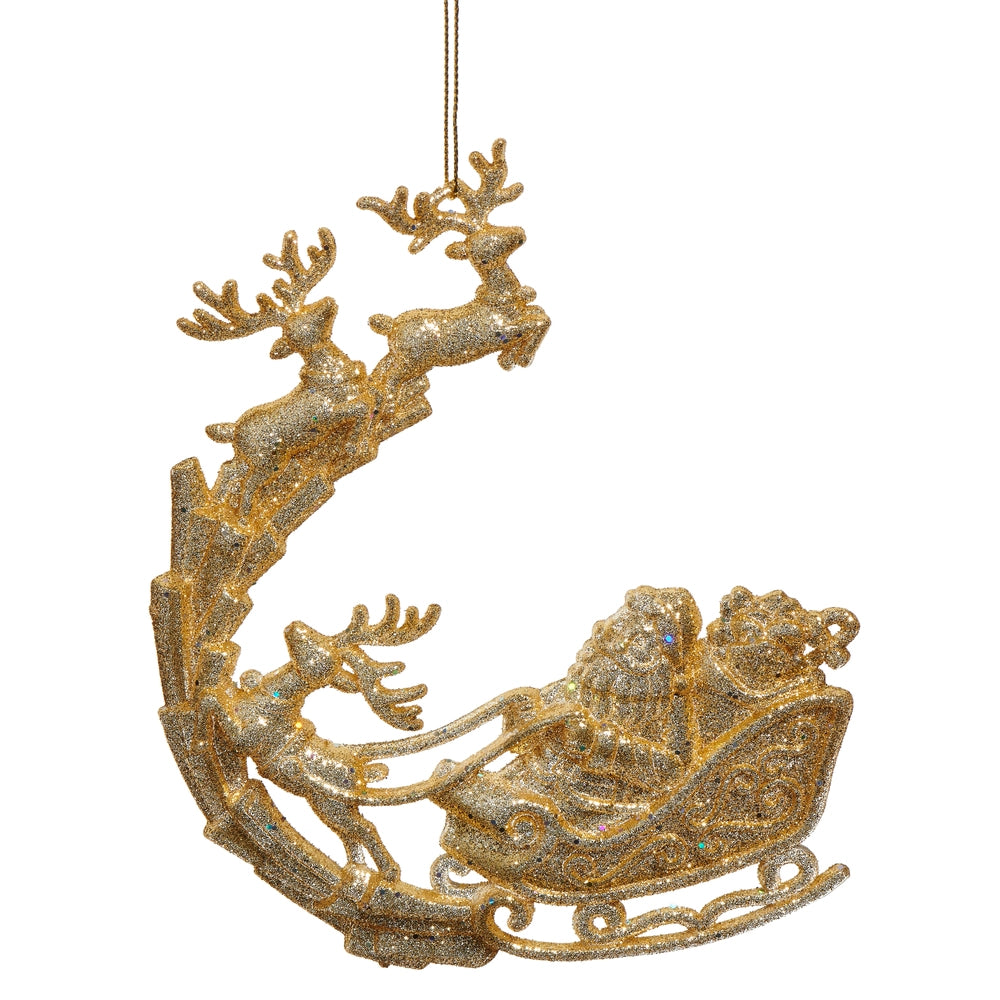 6.25" Gold Glitter Santa Sleigh Ornament
