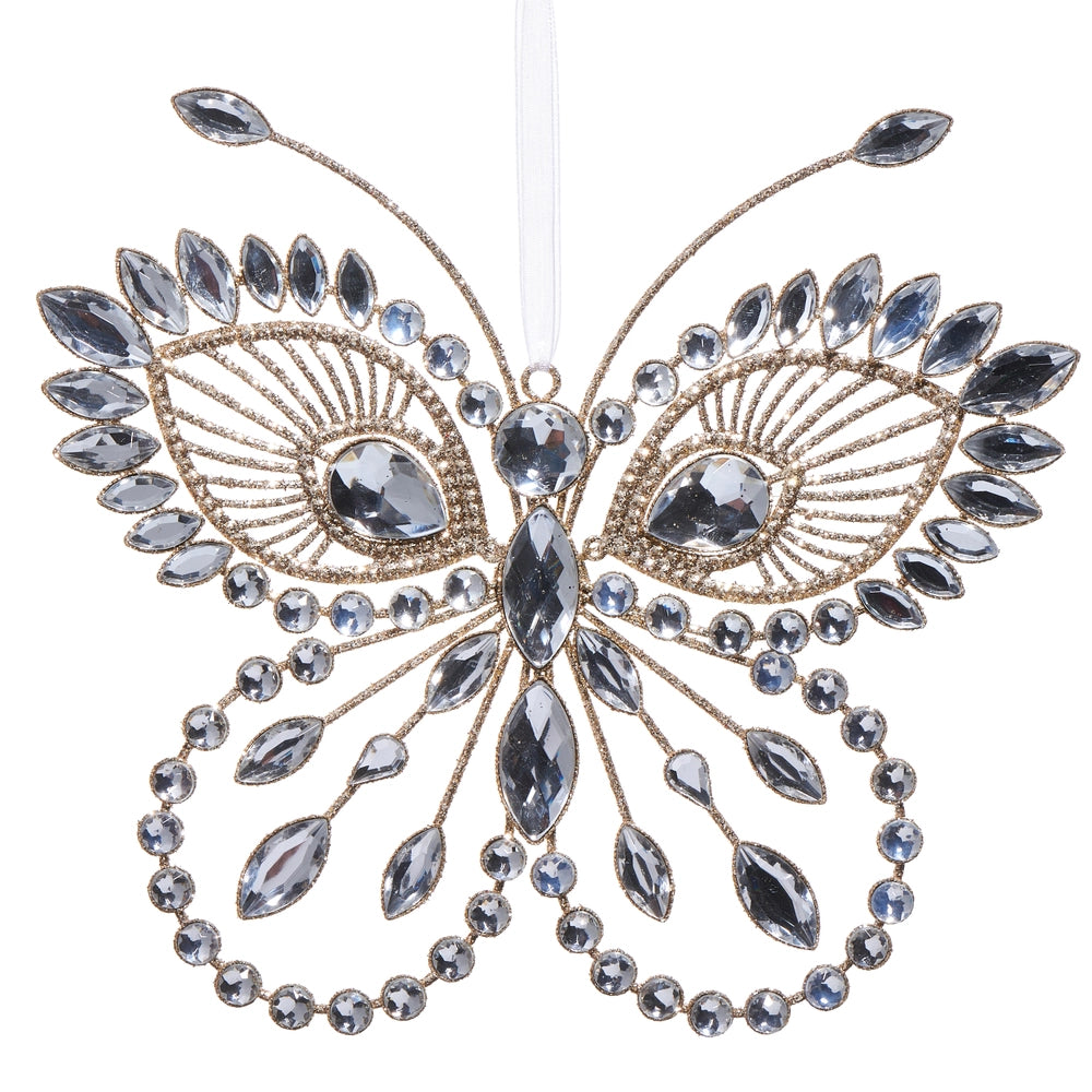 8" Clear Jeweled Butterfly Ornament
