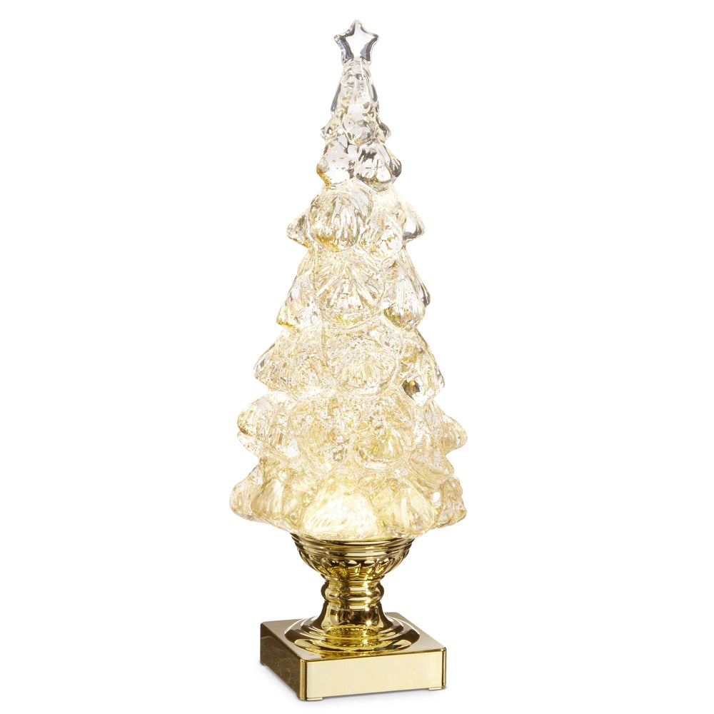 14" Lighted Tree With Gold Swirling Glitter