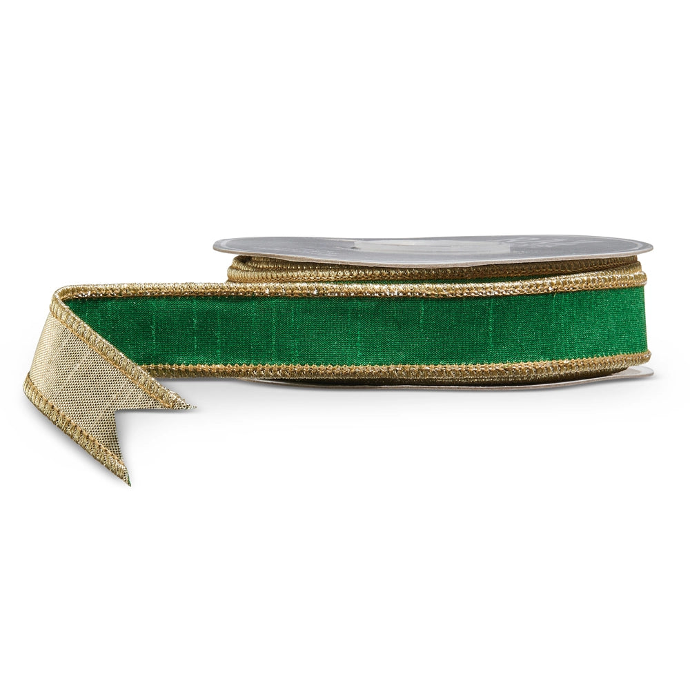 1" X 10 Yds Green and Gold Wired Ribbon