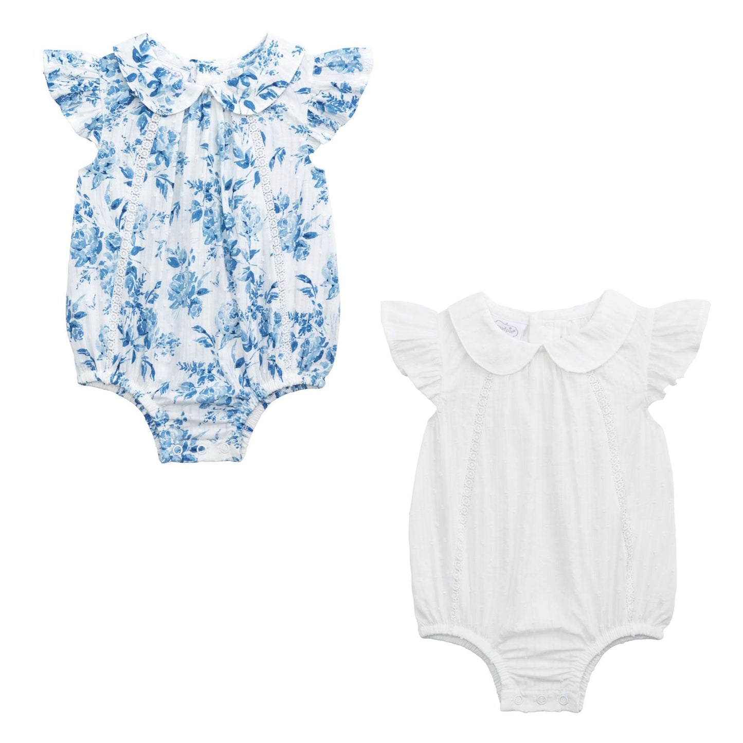 Blue Floral & White Bubbles
