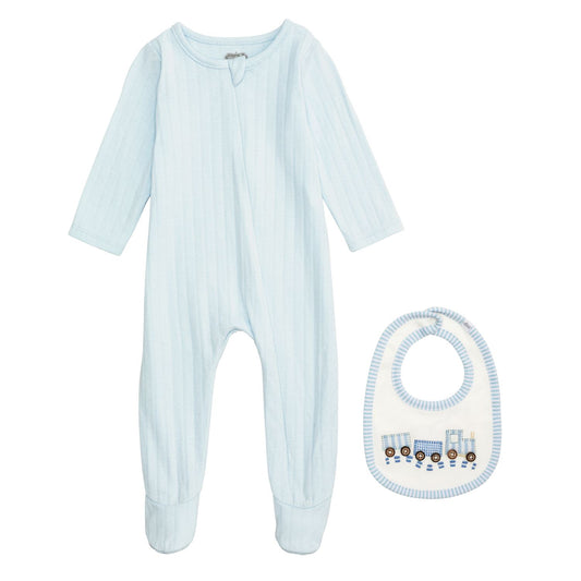 Blue Sleeper & Train Bib Set