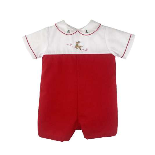 Holiday Romper with Reindeer Embroidery