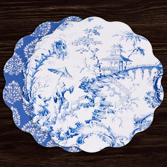 VIDA Chinoiserie Reversible Round Placemats Set of 4 Blue & White