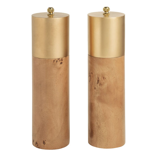 Burl Wood & Brass Salt & Pepper Grinder Set