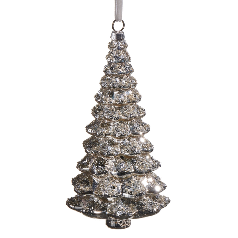 7" Silver Sparkle Tree Ornament