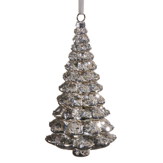 7" Silver Sparkle Tree Ornament