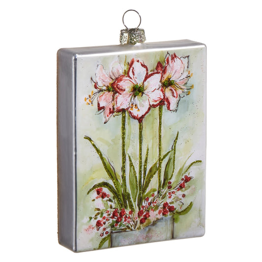 5" Watercolor Holiday Amaryllis Rectangle Ornament