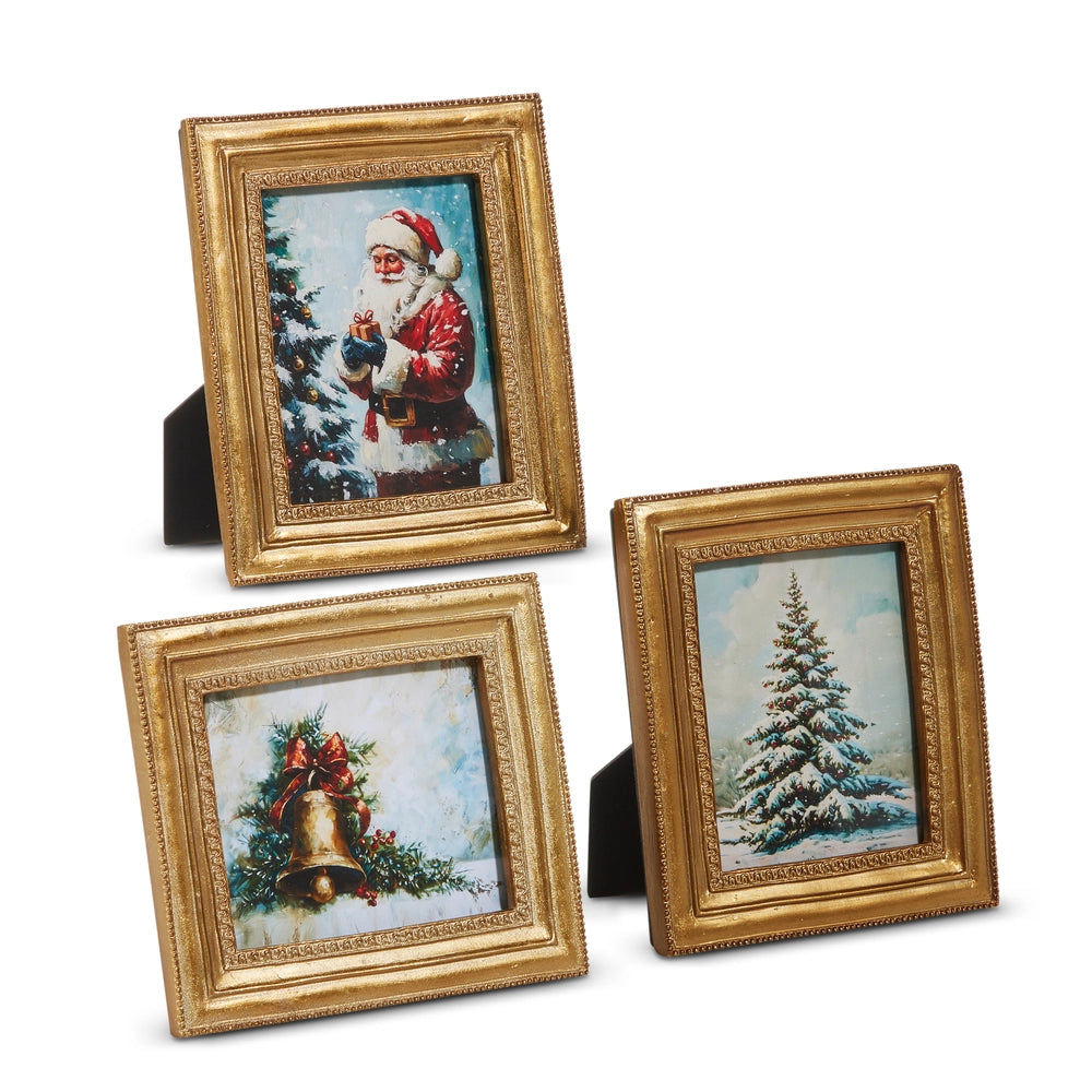 6" Traditional Winter Holiday Scene Framed Art