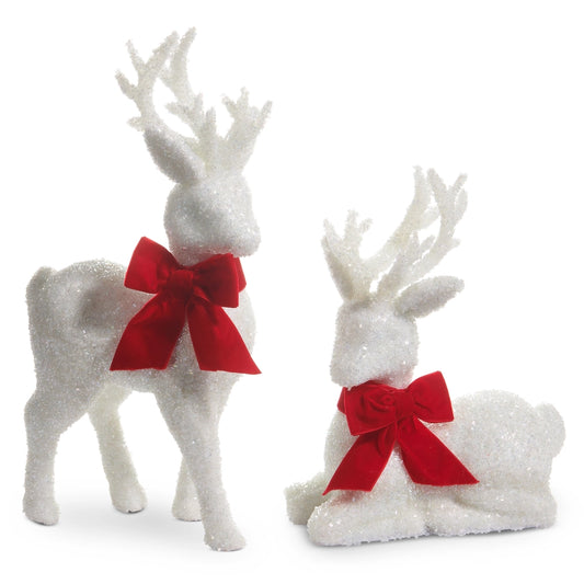 14.5" White Glitter Deer with Red Bow