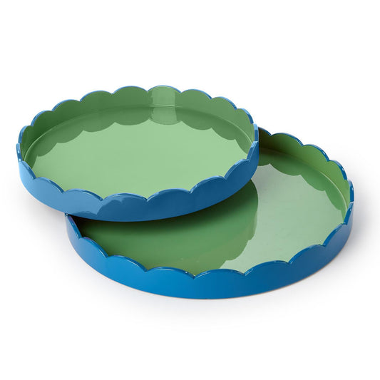 Scalloped Blue and Green Dual Tone Lacquered Trays