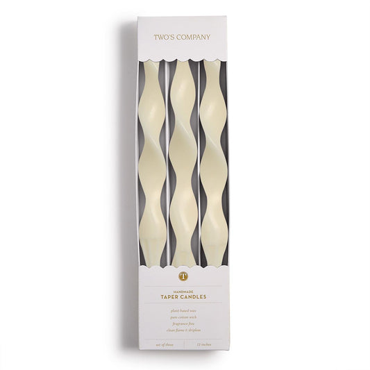 Twist and Glow Set of 3 Ivory 12" Twist Taper Candles