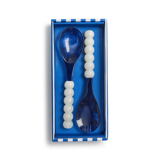 Modern Pop Set of 2 Blue and White Salad Server Set in Gift Box