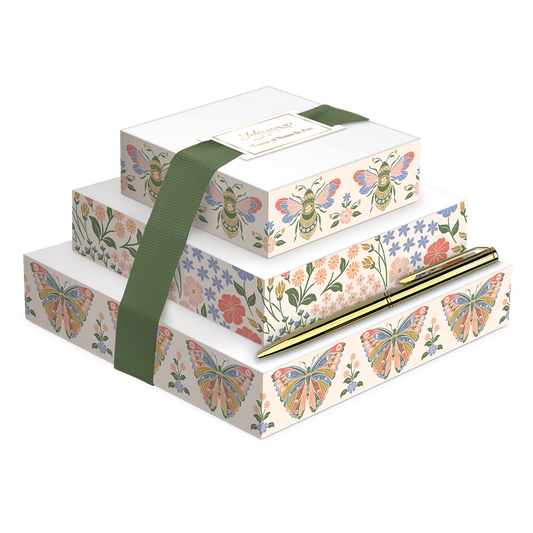 Mixed Print Tower of Notes with Pen