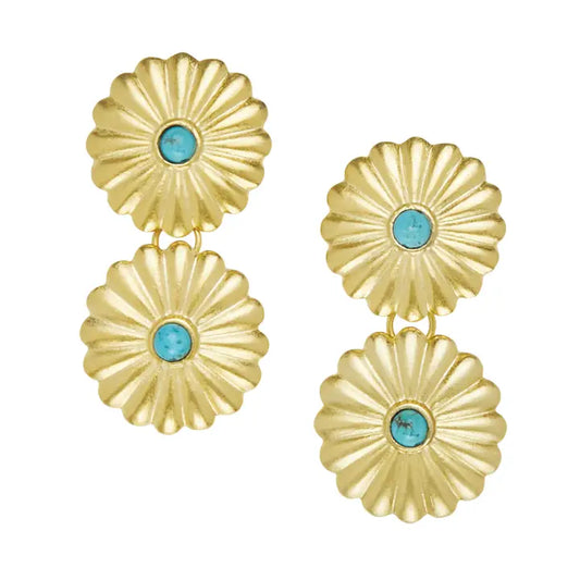 Gold Double Concho with Turquoise Earrings