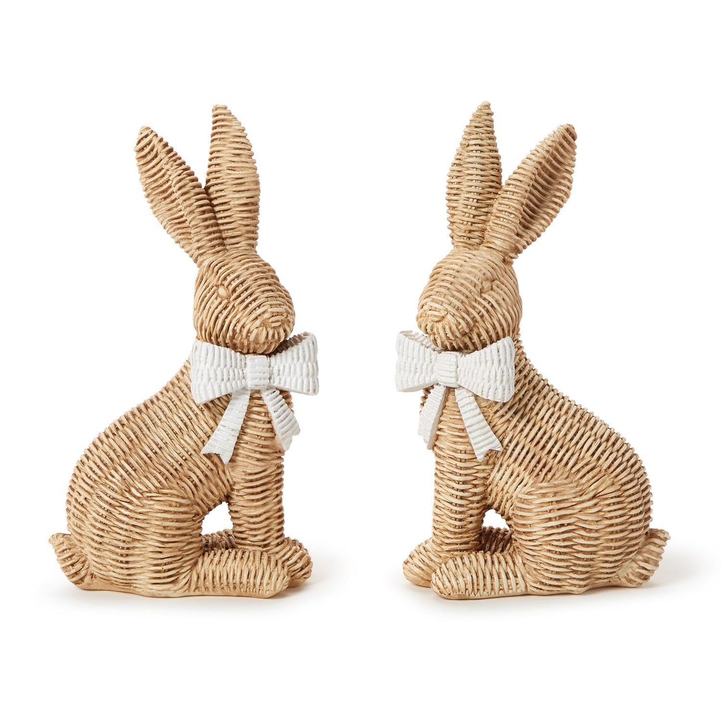 Wicker Weave Pattern Easter Bunnies with Bow - Resin