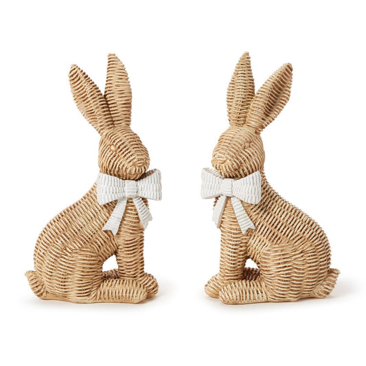 Wicker Weave Pattern Easter Bunnies with Bow - Resin