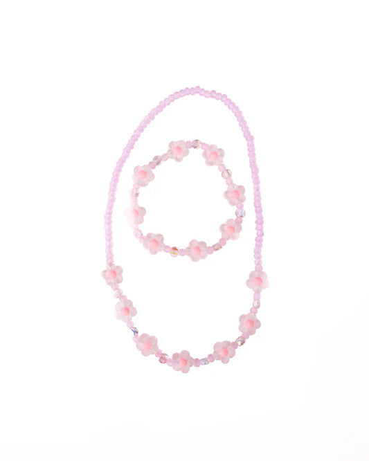 Pink Crystal Blooms Necklace & Bracelet Set