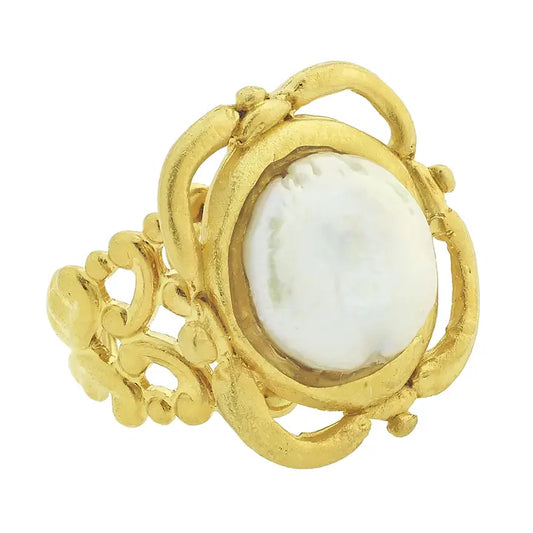 Handcast Gold Pearl Adjustable Ring