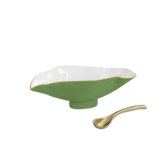ENCANTO Claire Small Oval Bowl with Spoon (Leaf Green and White)