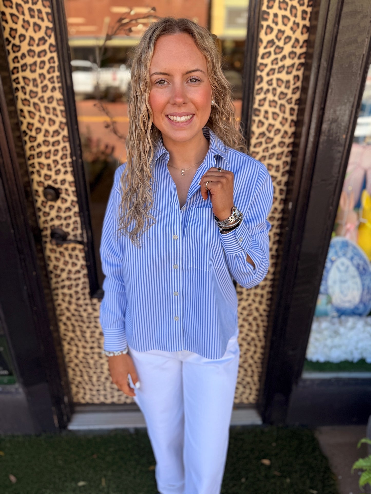 Jodie No Iron Pinpoint Stripe Long Sleeve Short Shirt