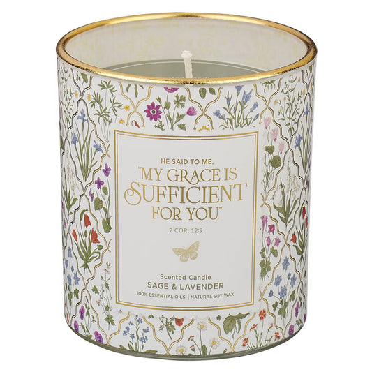 Sufficient Grace Sage and Lavender Scented Candle in a Glass Jar - 2 Corinthians 12:9