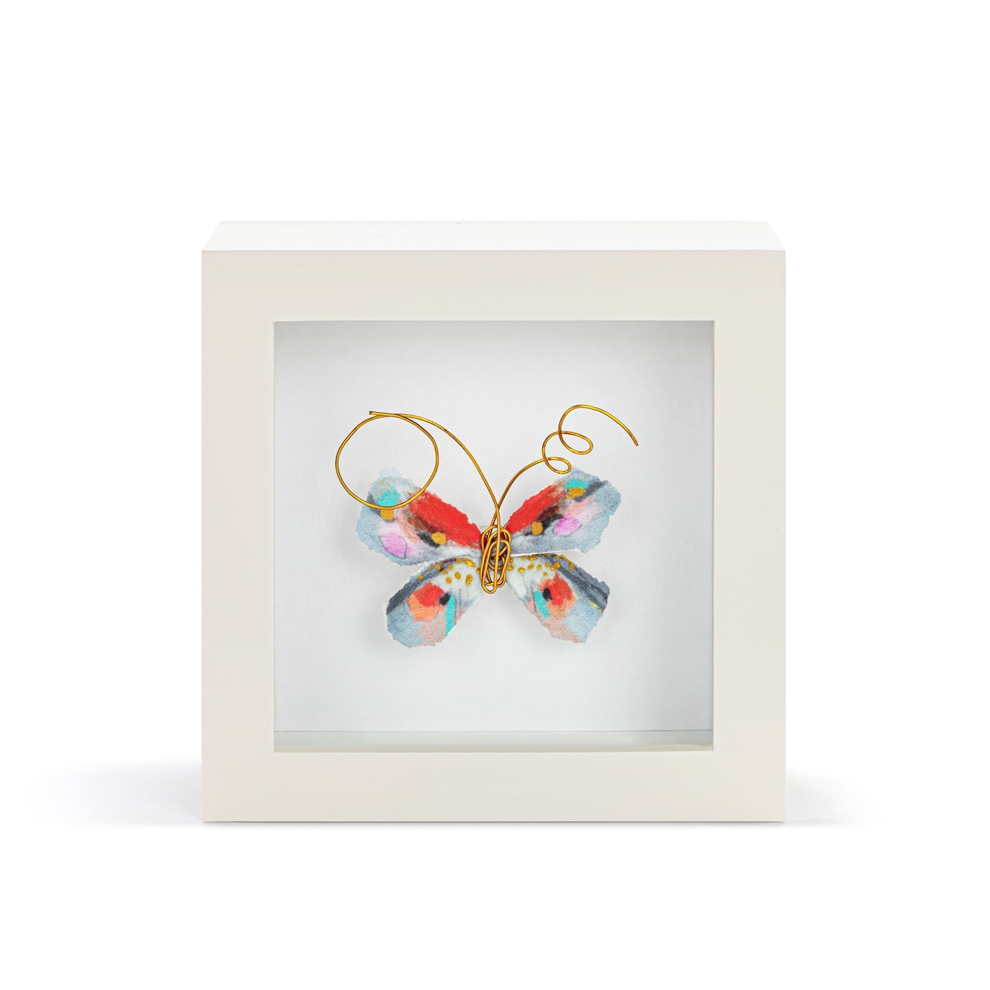 One of a Kind Red & Blue Multi Butterfly Shadow Box - 4in
