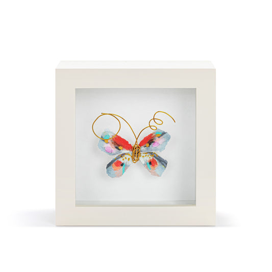 One of a Kind Red & Blue Multi Butterfly Shadow Box - 4in