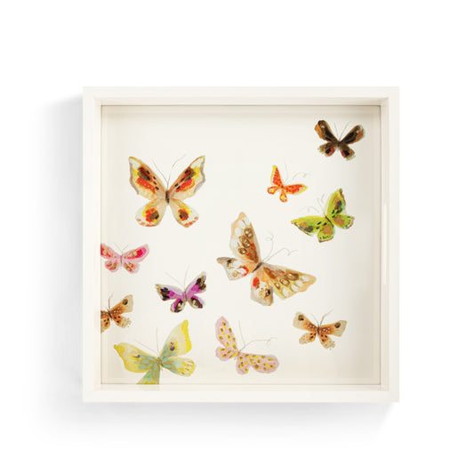 Scattered Butterfly Wood Square Tray - 14in