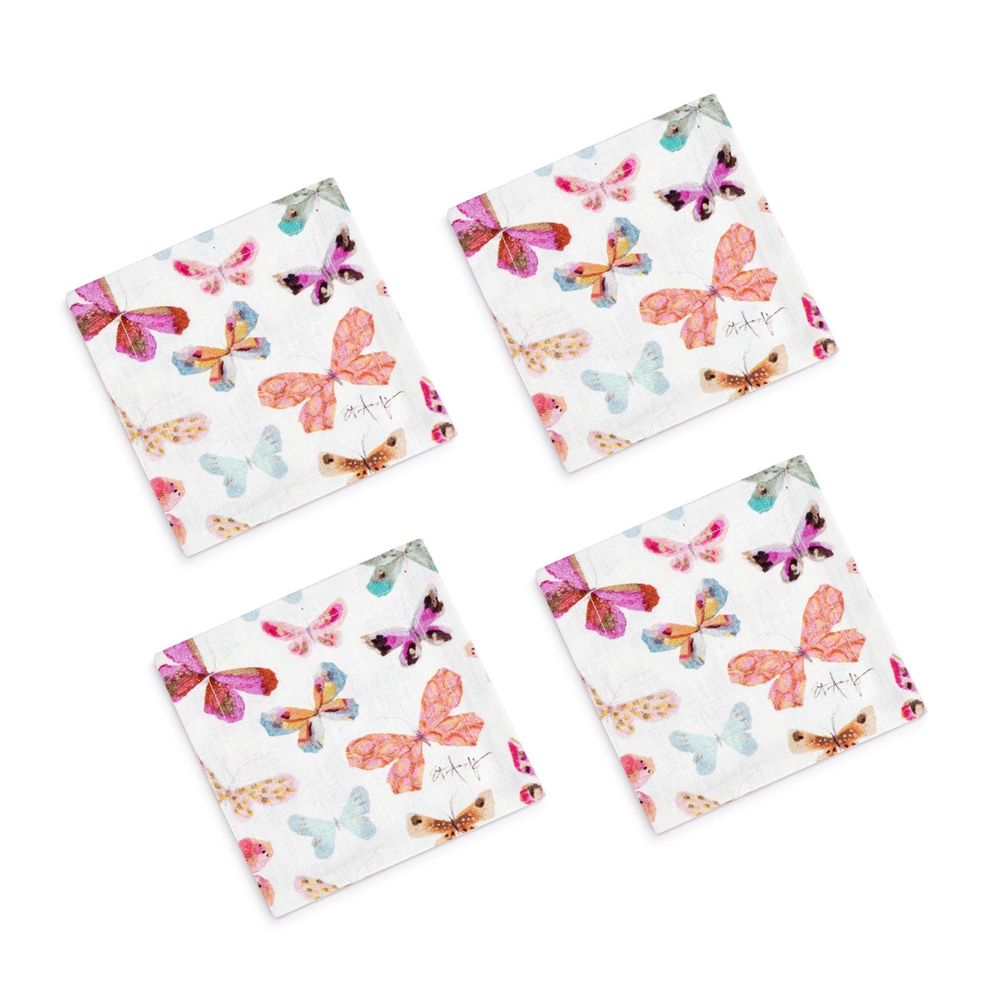 Scattered Butterfly Fabric Cocktail Napkins Set of 4 - 6in