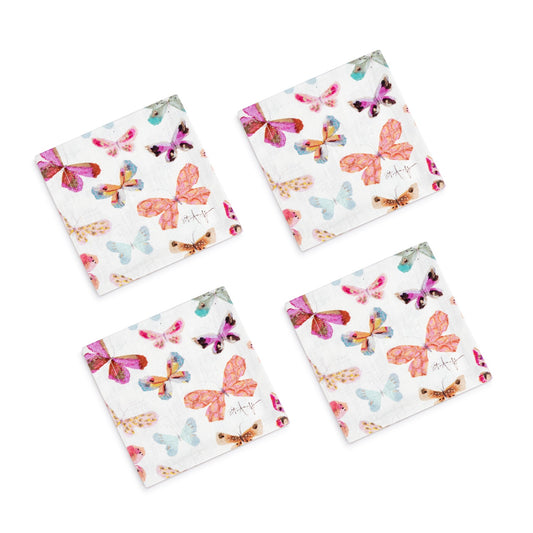 Scattered Butterfly Fabric Cocktail Napkins Set of 4 - 6in