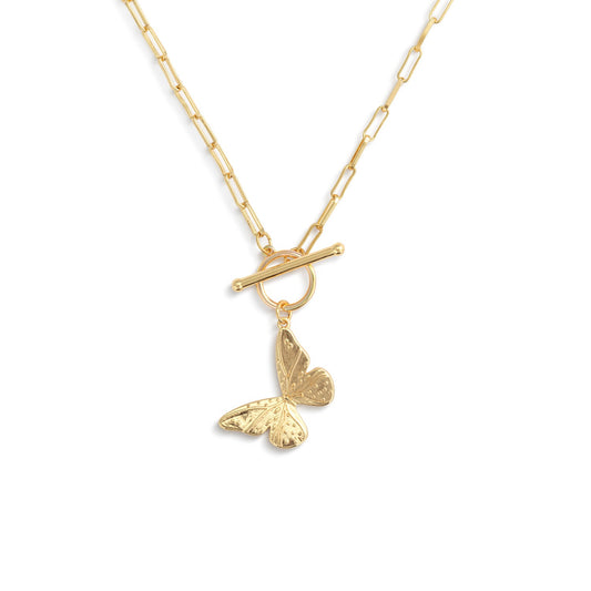 Butterfly Toggle Gold Necklace 16in