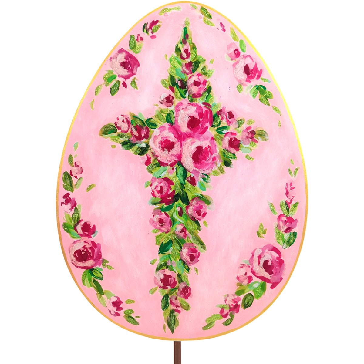 Pink Roses Cross on Egg