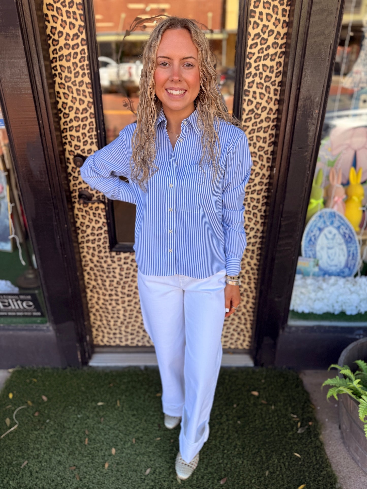 Jodie No Iron Pinpoint Stripe Long Sleeve Short Shirt