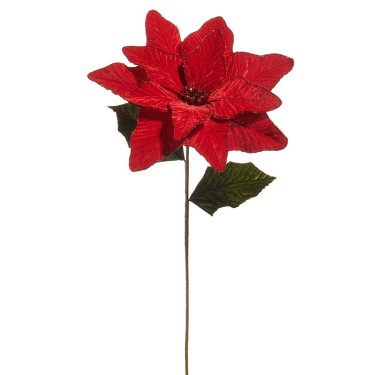 27" Red Velvet Poinsettia Stem