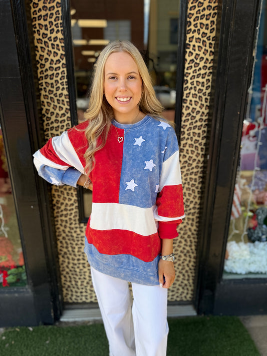 MINERAL WASHED AMERICANA FLAG SWEATSHIRT