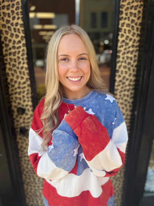 MINERAL WASHED AMERICANA FLAG SWEATSHIRT