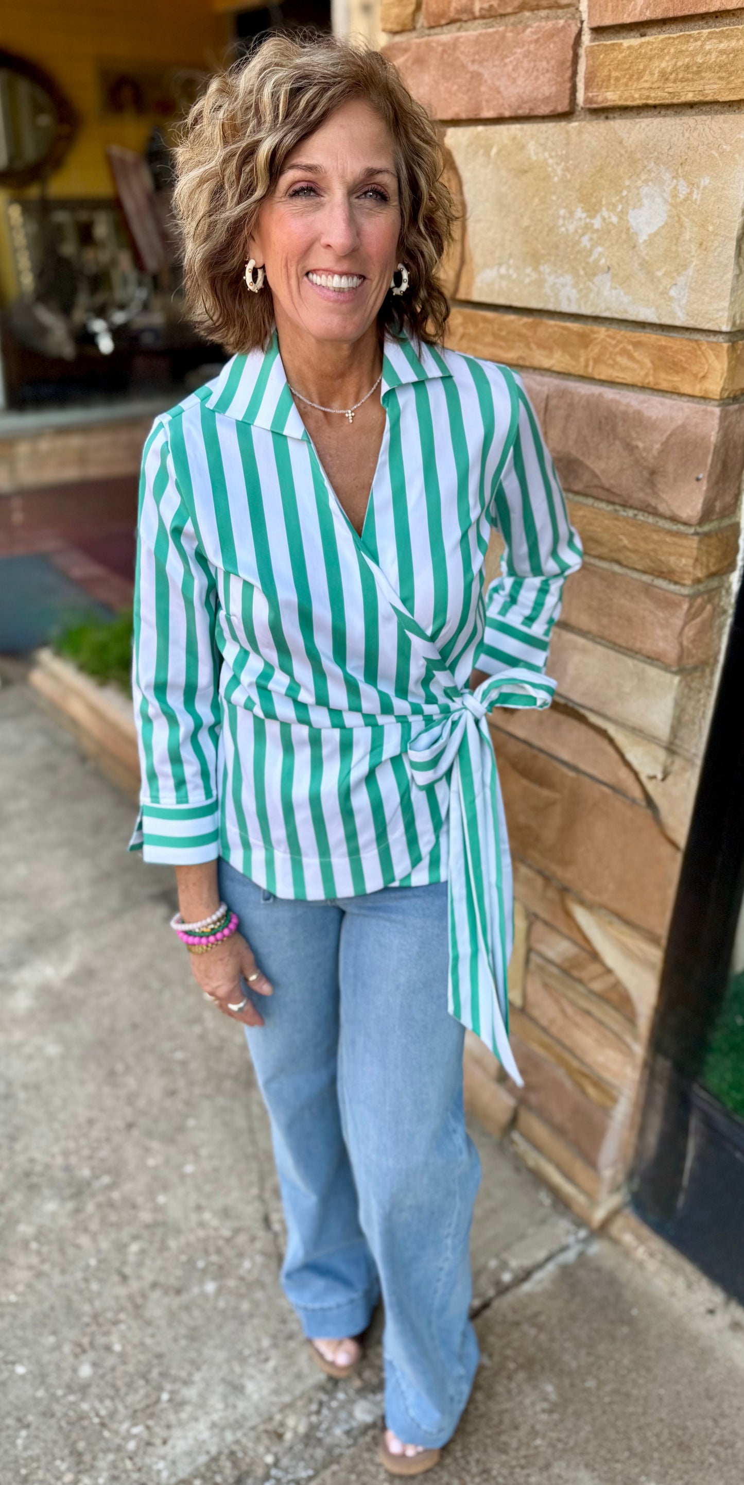 Salina Kelly Green Stripe Top