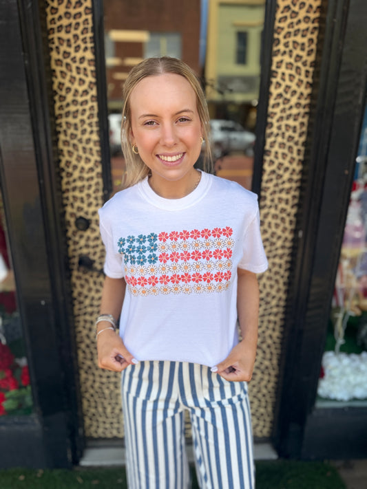 Flower American Flag Comfort Colors Tee