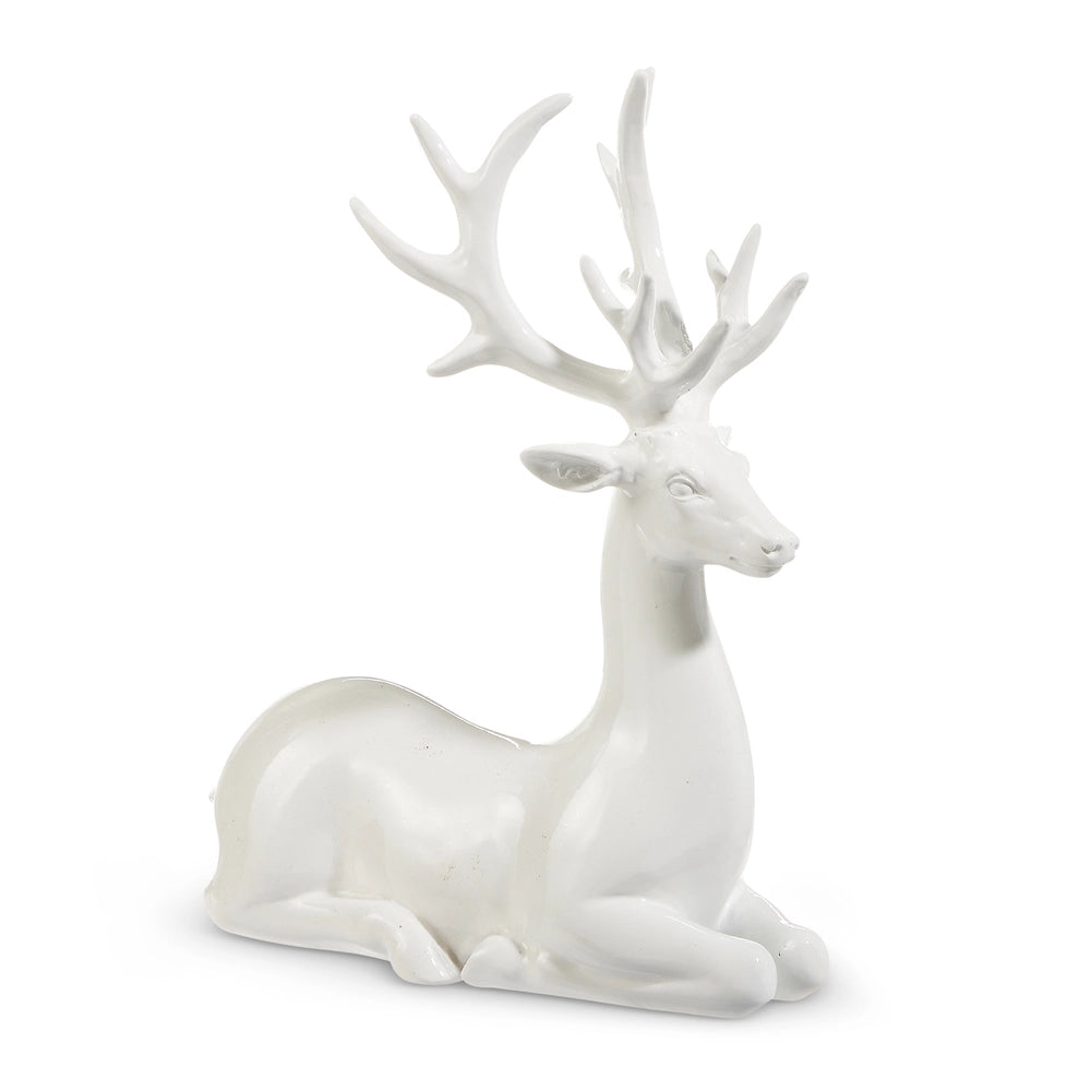 8.25" White Sitting Deer