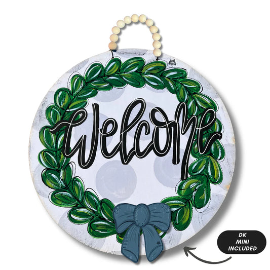 Gray "Welcome" Wreath Hanger + Mini